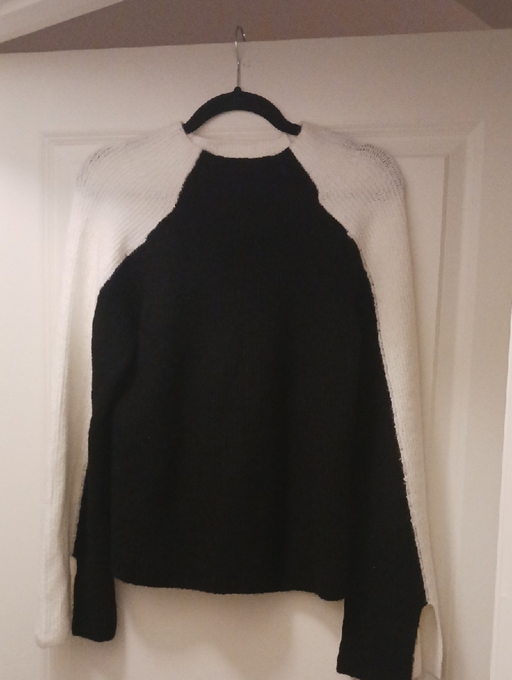 DKNY Black and White Funnel Neck Colorblock Sweater